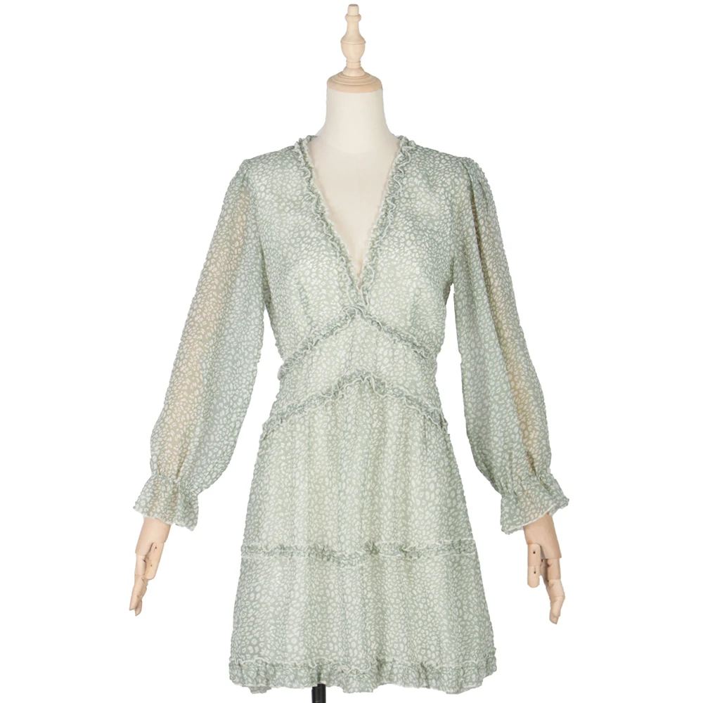 Осеннее платье с оборками и цветочным принтом женская одежда длинным рукавом