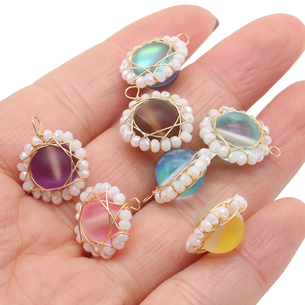 

Natural Stone Pendants Small Beads Lace Round Winding Line Charms For Jewelry Making DIY Bracelet Necklace Earrings Accessories