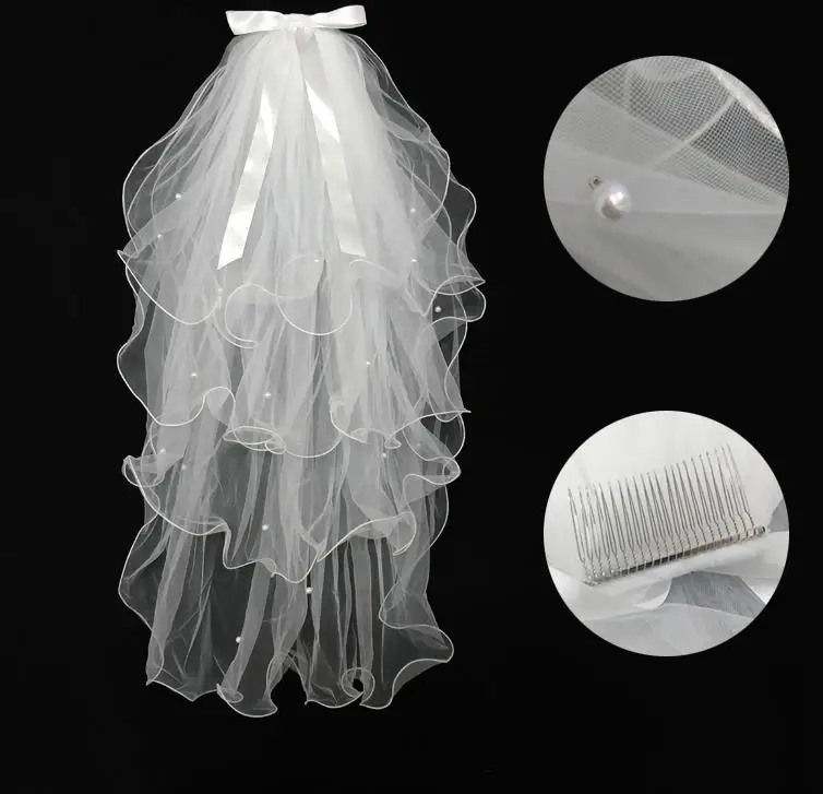 Flower Kids Girl Bridal Veils Bead Wedding Veil Communion with Comb for Bride Accessories