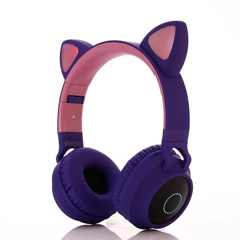 YITEK, новинка, Bluetooth, стерео, кошачьи наушники, мигающие, светящиеся, детские наушники, игровая гарнитура, наушники, поддержка TF карты с микрофоном - Цвет: purple no color box