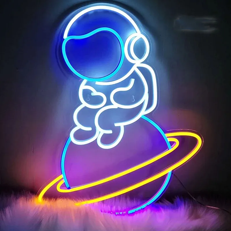 

Led Aesthetic Cute Astronaut Sitting On Planet Neon Flex Light Sign Home Room Wall Decor Anime Bedroom Decoration Mural Lighting