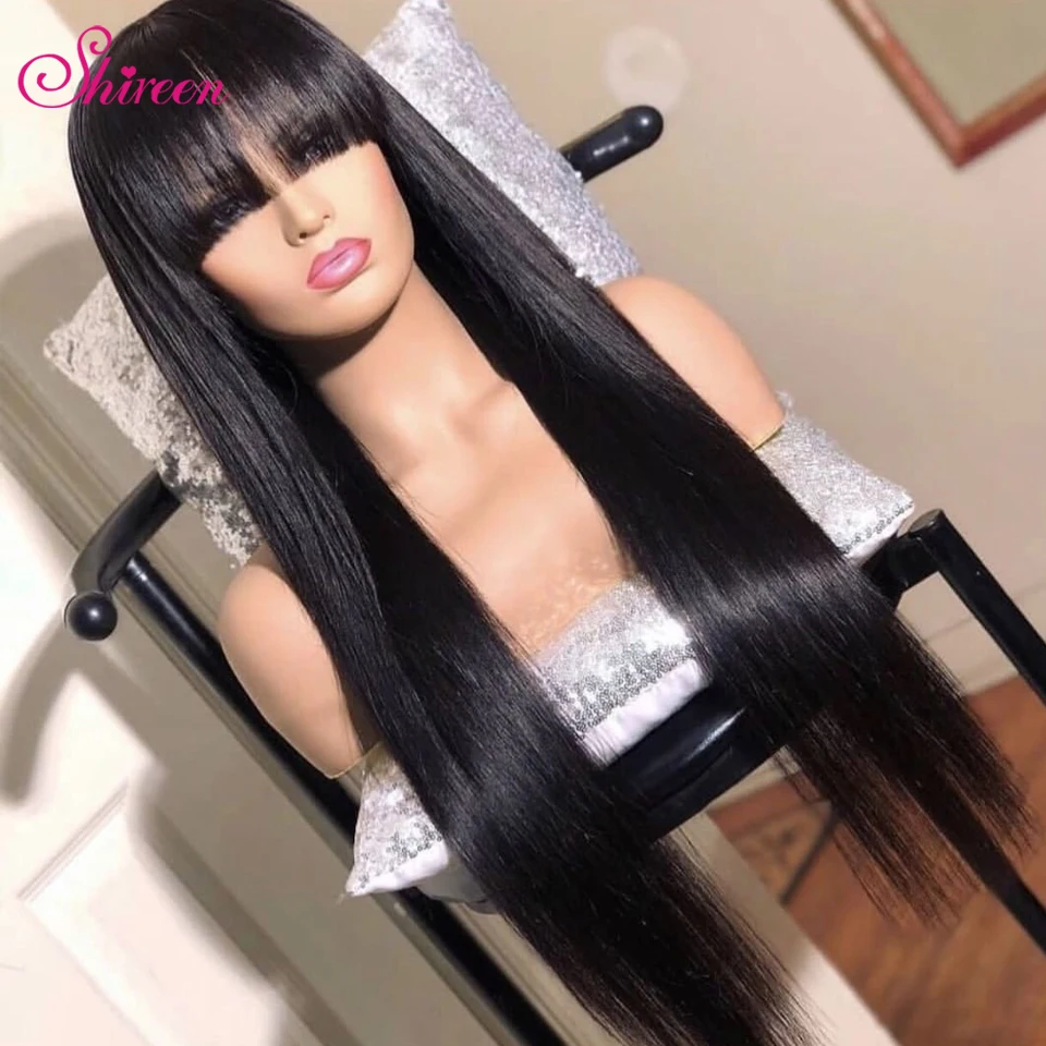 Shireen парик из натуральных волос с челкой перуанские длинные прямые волосы парик с челкой 8-30 дюймов полный машинный парик Remy Волосы от AliExpress WW