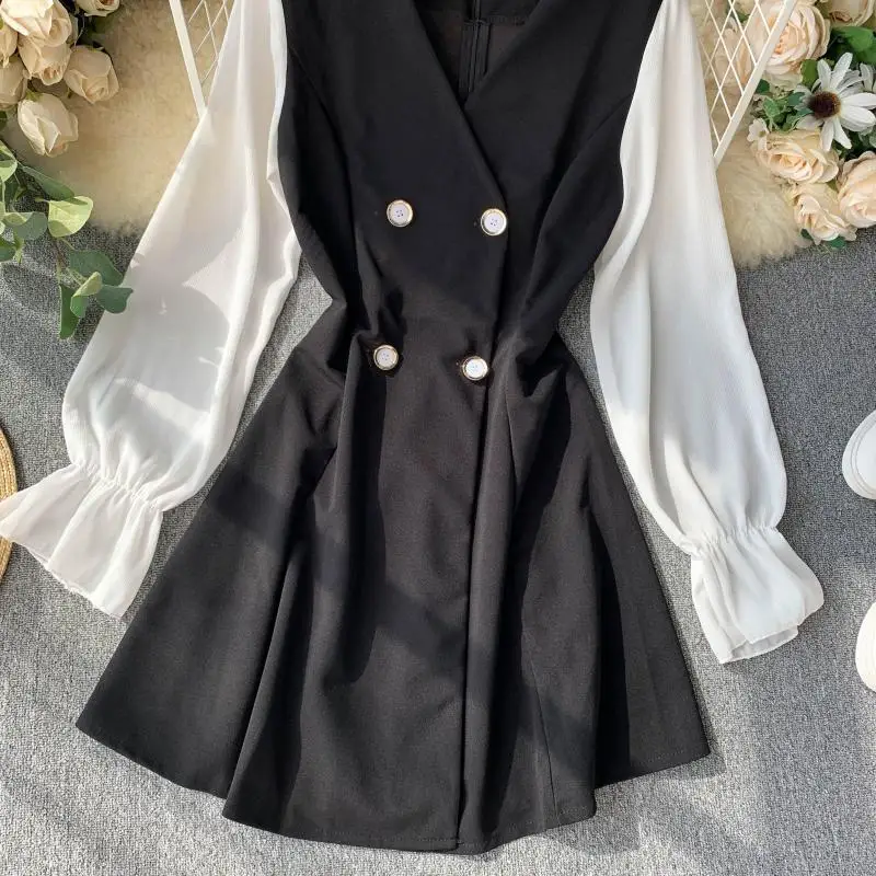 2019 Новое модное женское французское платье Ретро Темперамент двубортный