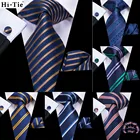 Hi-Tie Подарочный мужской галстук темно-синий полосатый Шелковый Свадебный галстук для мужчин Hanky Cufflink набор деловые вечерние прямые поставки модный дизайн