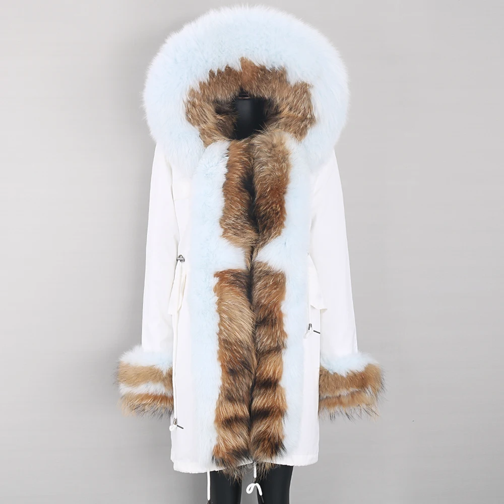 2022 Winter Jacket Women Real Fur Coat Silver Fox Color Matching Thick Racoon With Fox Fur Collar Natual fur Parka Streetwear