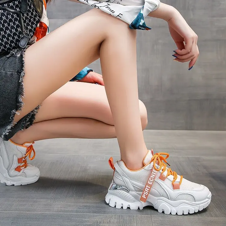 

Female reflection cake bottom net surface heighten sports small white shoes versatile female athletic shoes casual shoes