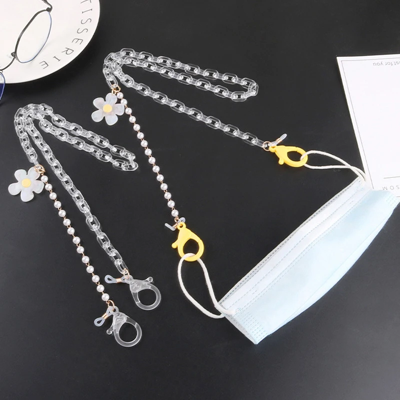 

2021 New Cute Colorful Flower Transparent Acrylic Link Chain Child Women Mask Lanyard Chain Sunglasses Holder Cord