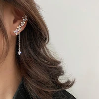 fyuan korean style leaf zircon drop earrings for women bijoux long tassel geometric crystal statement earrings jewelry