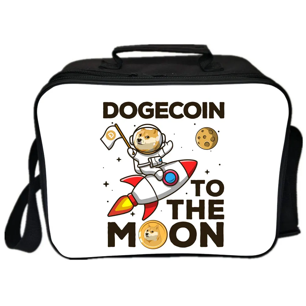 Переносная сумка для ланча Dogecoin для мужчин и женщин, термопищевая коробка для пикника, детский школьный контейнер для еды