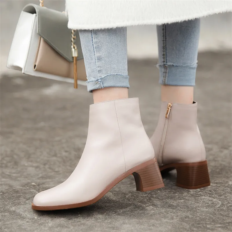 FEDONAS/Зимние удобные ботинки челси из натуральной кожи с квадратным носком теплые