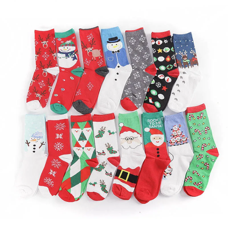 

2022 Happy New Year Christmas Socks For Women Men Cute Snowflake Elk Santa Claus Print Merry Christmas Funny Cotton Soxs Xmas