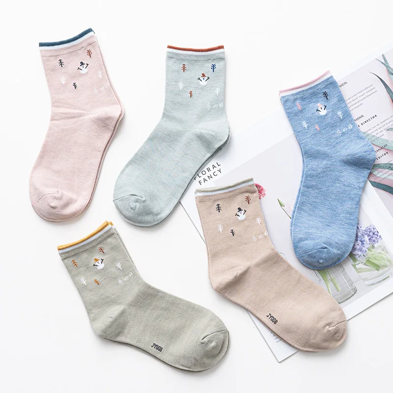 

[3 пары] осенние женские носки хлопковые носки ярких цветов с рисунком снеговика уличная мода высокое качество весенние женские носки