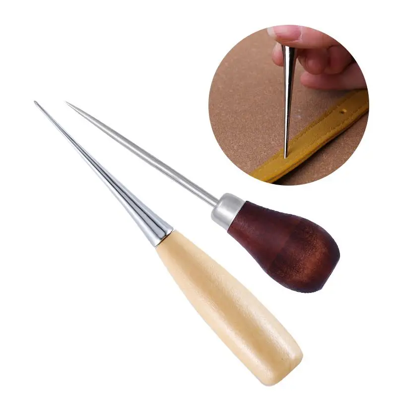

Wooden Handle Awls DIY Leather Tent Sewing Awl Shoes Repair Tool Hand Stitcher Leather craft Awl Punch Hole Leather Tools