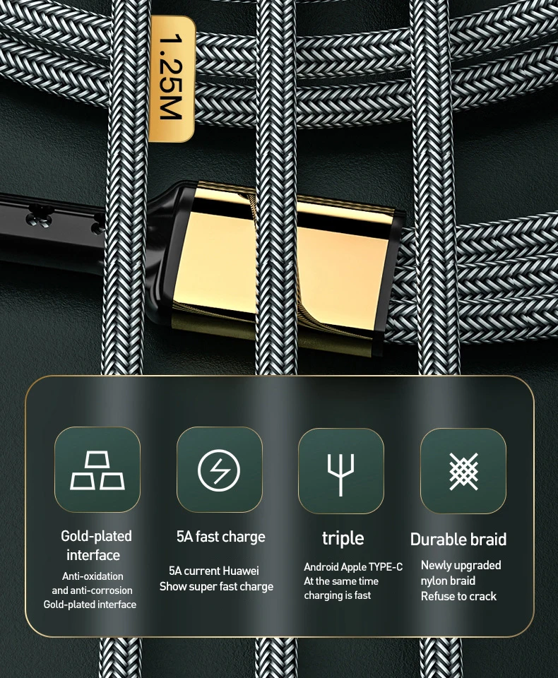 USB-кабель 3 в 1 для Samsung S20 Xiaomi Mi 9 2 кабель Micro USB Type-C быстрой зарядки Huawei Mate 30/40 25/2 м |