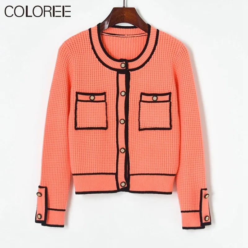 Женский трикотажный кардиган с круглым вырезом повседневный подиумный