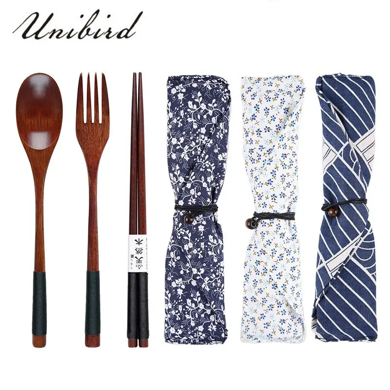 Unibird натуральное дерево японский стиль столовая посуда набор с сумкой 3 шт./компл.