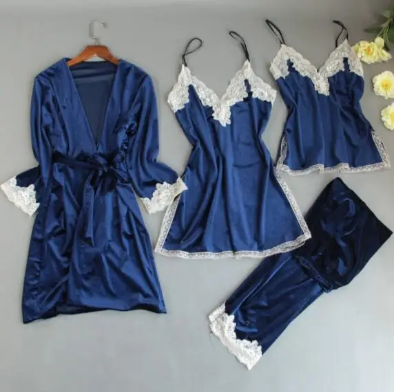 

Fdfklak 4 Pieces sleepwear pajamas for women new sexy spaghetti strap v-neck female pijamas set gold velvet warm pyjama femme
