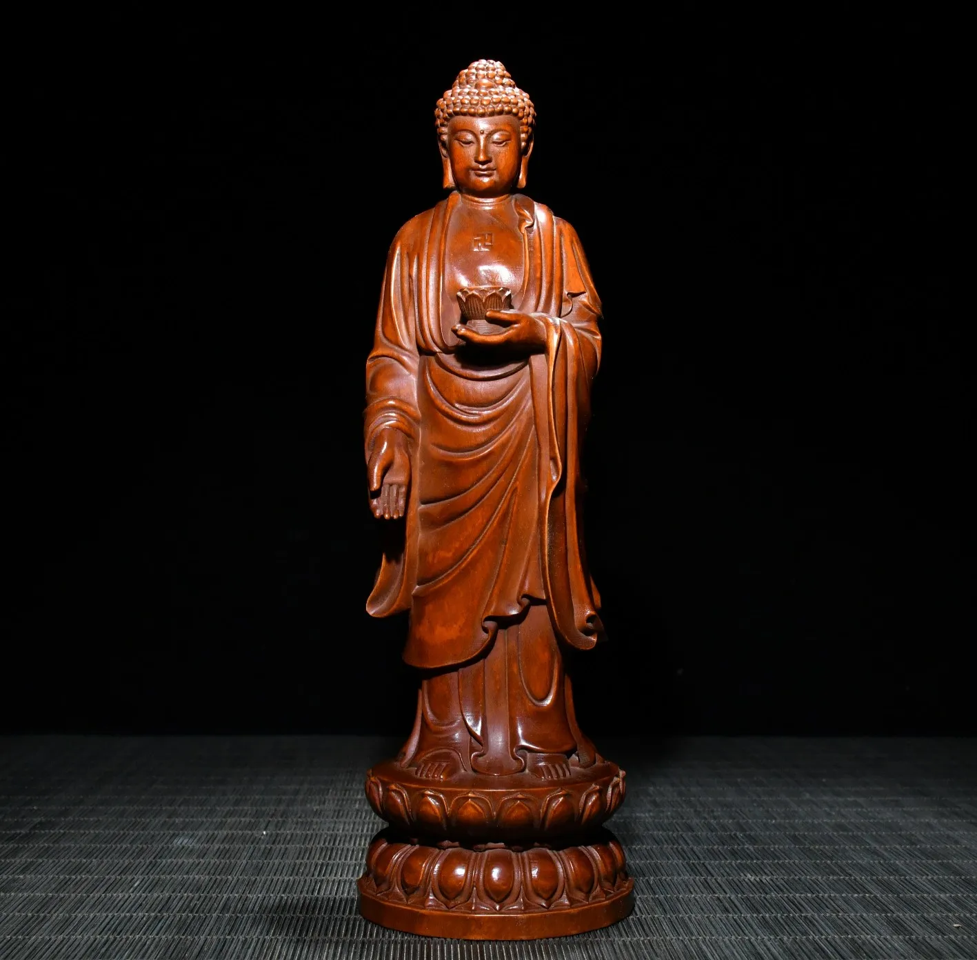 

Китайская народная коллекция Seikos 9 дюймов, Будда из бокса, лотос, орнамент из стоя Будды амцитабиха для сбора богатства, офисные украшения