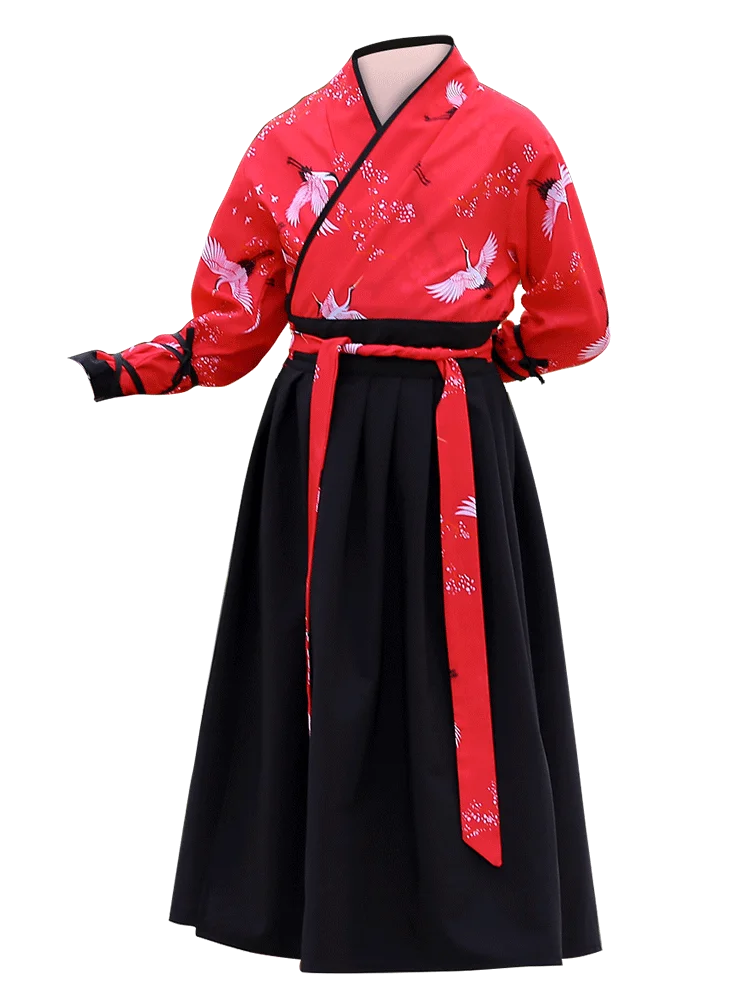 

Hanfu Clothing Set Performance Dress Print Ancient Traditional New Chinese for Kid Boy Girl Long Sleeve Folk Dance Ink Painting