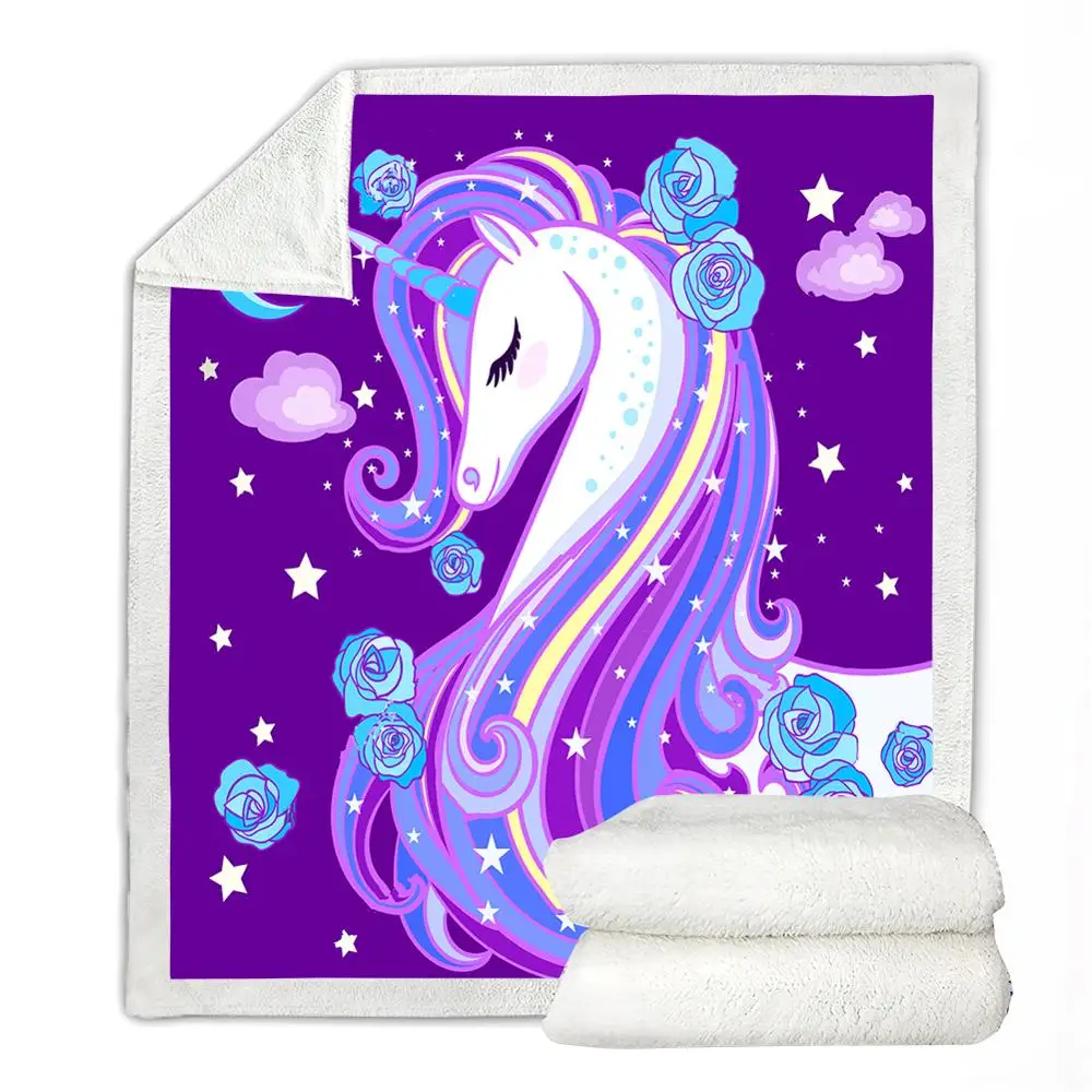 Одеяло с единорогом хлопковые голубые джинсы цветочным принтом шерпа Флисовое