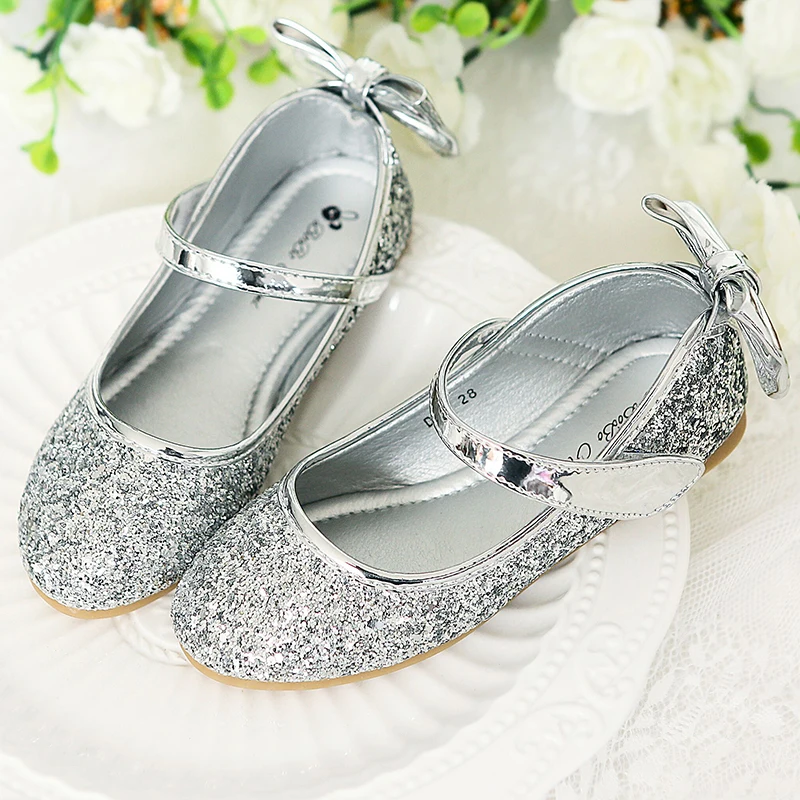Zapatillas planas con lazo de lentejuelas para ni&ntilde;a, zapatos de princesa de fondo suave, talla 25-35, STX002-2