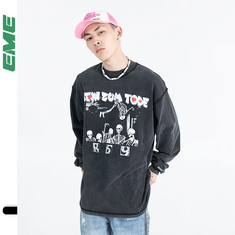 

MadeExtreme Brand High street skull hip hop print long sleeved t shirt oversized harajuku t shirts autumn cotton men clothing