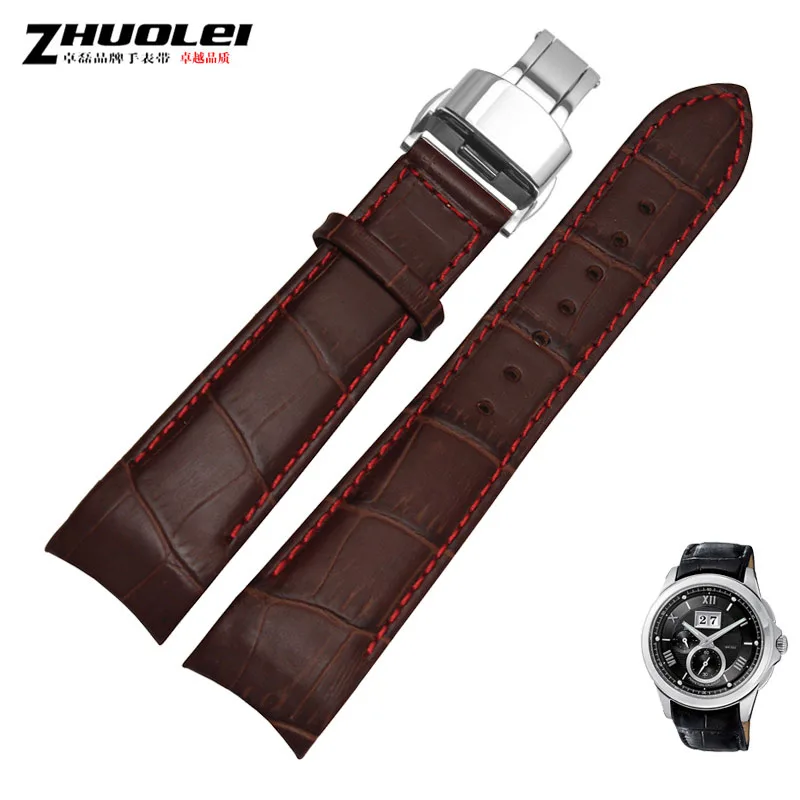 brownxred silver Изогнутый конец мужские ремешки для часов для BL9002-37 05A BT0001-12E 01A Брендовые Часы из натуральной кожи с пряжкой бабочки 20 21 22 мм - Цвет ремешка: brownxred silver