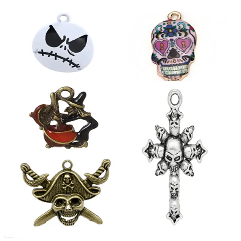 10 шт. подвески из цинкового сплава на Хэллоуин с эмалью в виде черепа и ведьмы