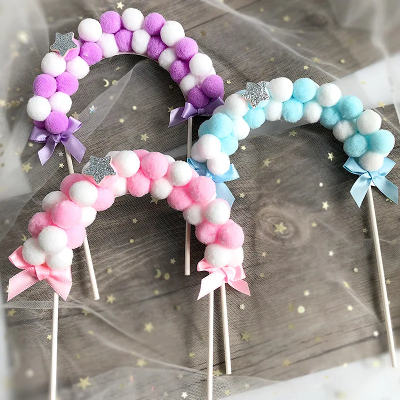 1 шт. розовый синий мягкий помпон облако торт Топпер Happy День Рождения Форма для