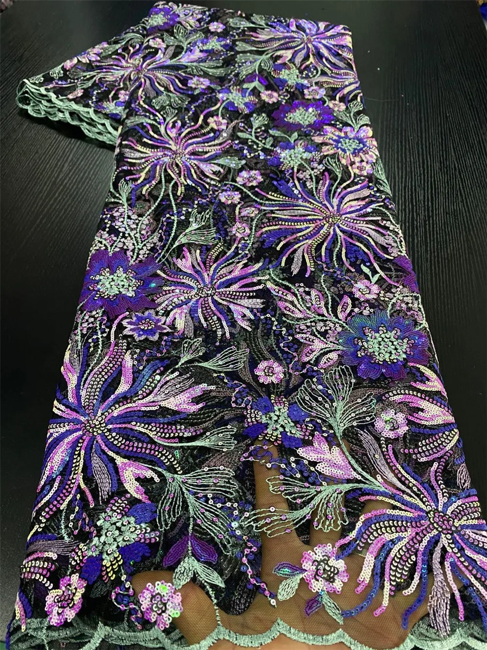 

Embroidery African Mesh Lace Fabrics Sequins Lace Fabrics Flower Pattern Sequence Laces Fabric for Nigerian Net Lace APW3198B