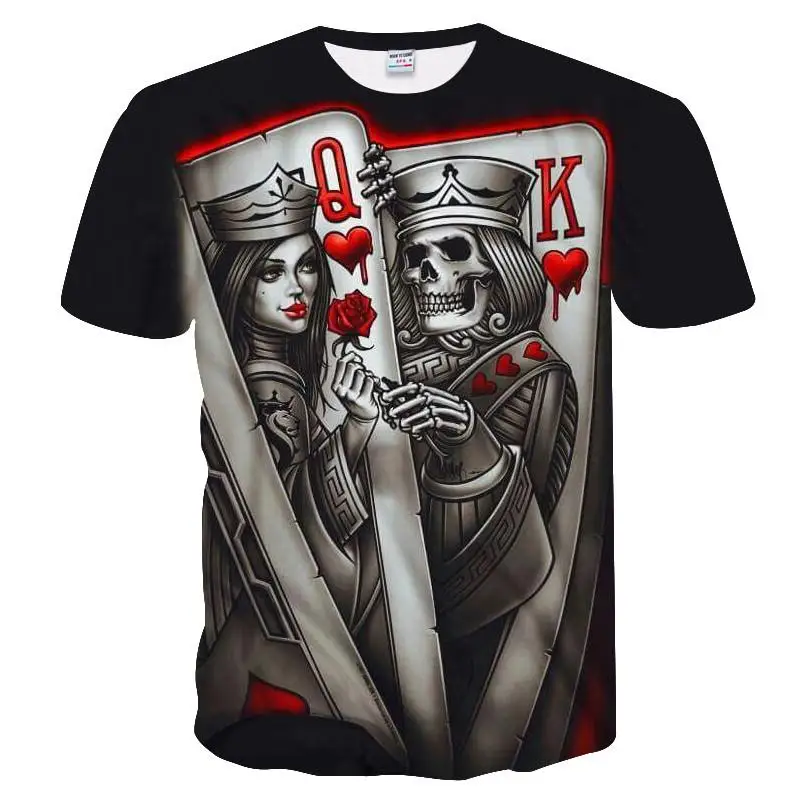 

New Casual Skull Poker Printed 3D T-Shirt Men Short Sleeve Tee Shirt Homme Black Design Tee Tops Male Summer Men Clothing 6XL