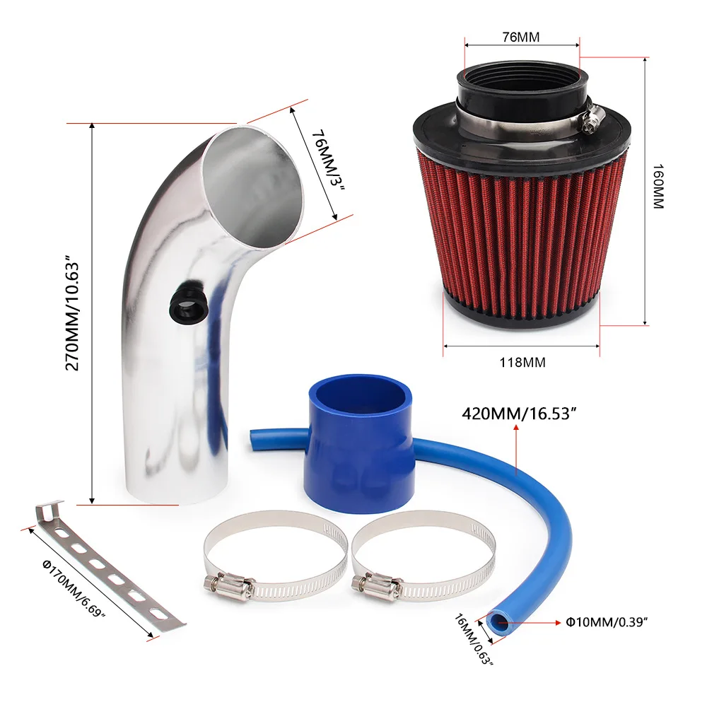 Универсальный 3 дюймов 76 мм холодного воздуха индукции трубки комплект Алюминий