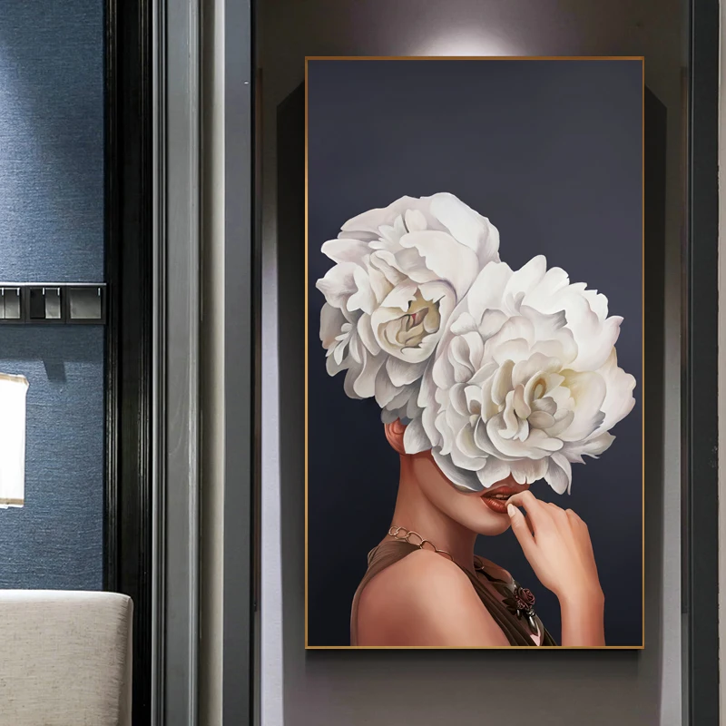 

Abstract Painting Plants Flower Beauty Lady Posters And Prints Wall Art Canvas Painting Girl For Living Room Modern Home Decor
