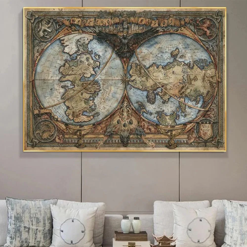 

Thrones Game Westeros And Essos Land Map Poster Art Painting On Wall Decor Canvas Prints Picture For Living Room Mural Cuadros