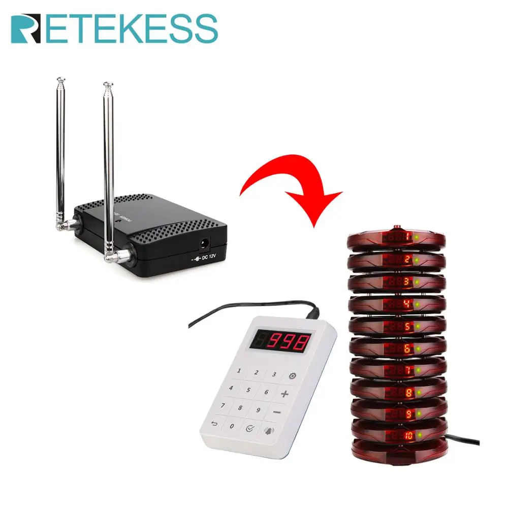 Ресторанная пейджер Retekess TD158 беспроводная система вызова с усилителем сигнала