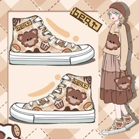 amy and michael lovely anime bear hand painted canvas shoes girls students cute casual sneakers woman vulcanize shoes size 45 46