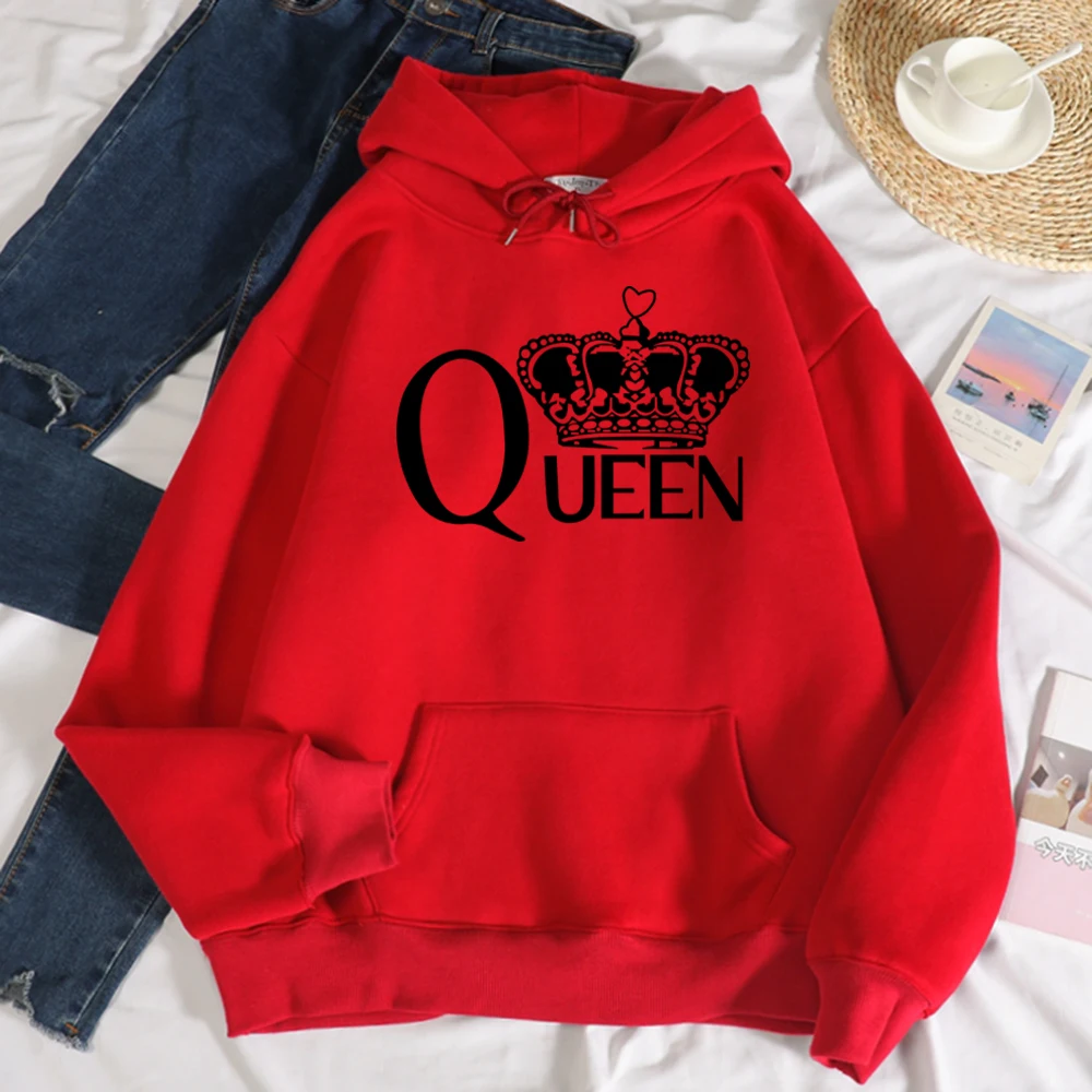 

Queen's Big Crown Printed Female Hoodies Fashion Casual Hoodie Oversize Loose New Sweatshirts Autumn Warm Fleece Clothing Men
