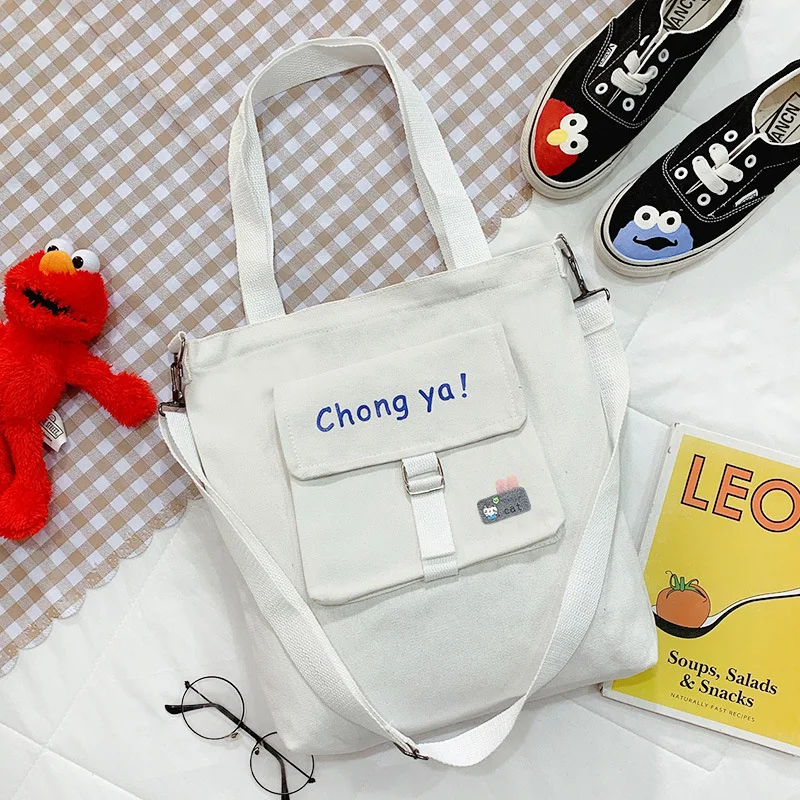 

Fashion Canvas Shoulder Bag Korean Casual Ladies Messenger Bag Hit Color Canvas Bag Multi-function Large Capacity Tuition Bag