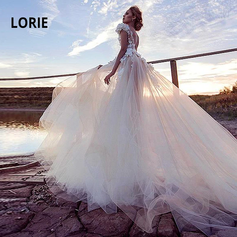 

Свадебное платье LORIE в стиле бохо, Кружевная аппликация, искусственное платье принцессы с вырезом сердечком, пляжные свадебные платья 2019