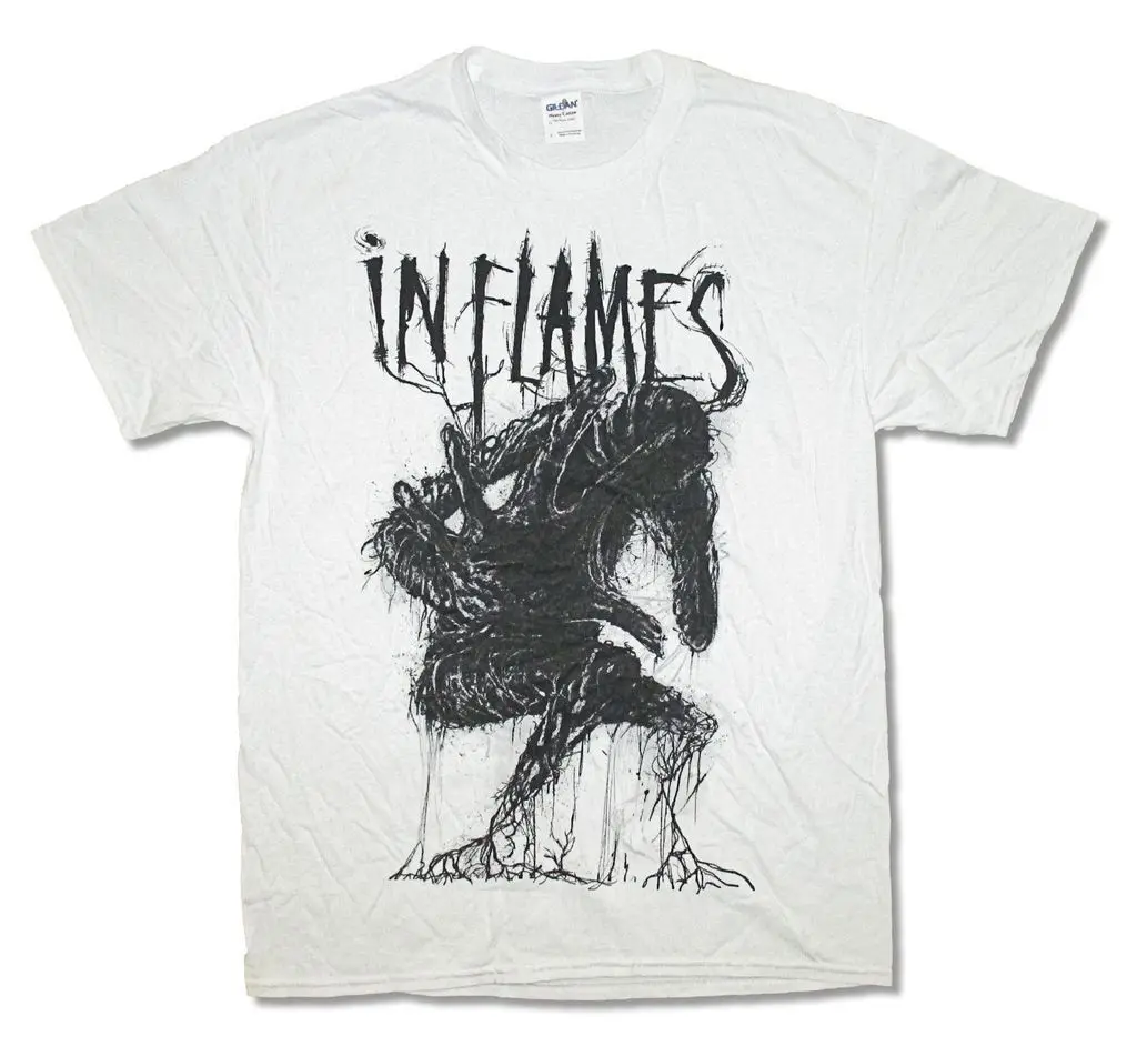 

2021 In Flames Creature White TShirt New Official Adult Short Sleeves Cotton T-Shirts Men Summer Women Tops Tees Hip Hop