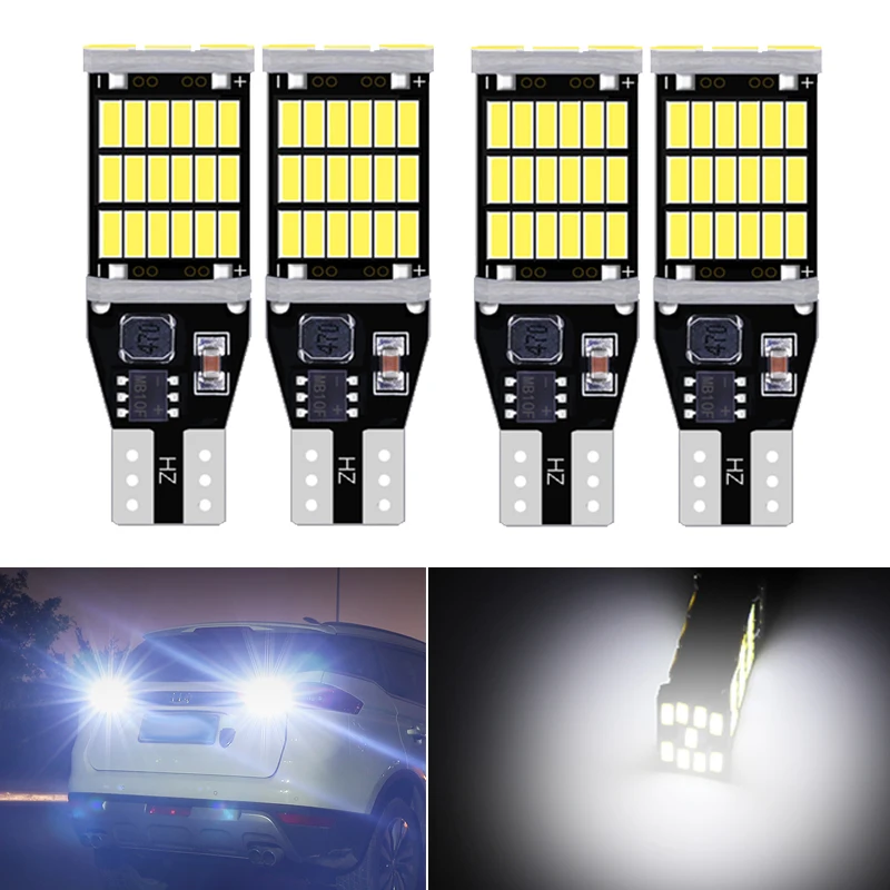 

4 Pcs T15 T16 920 921 912 W16W 4014 45SMD Bulb Canbus Error Free Bulbs LED Reverse Light Backup Parking Light Bulbs DC12V White