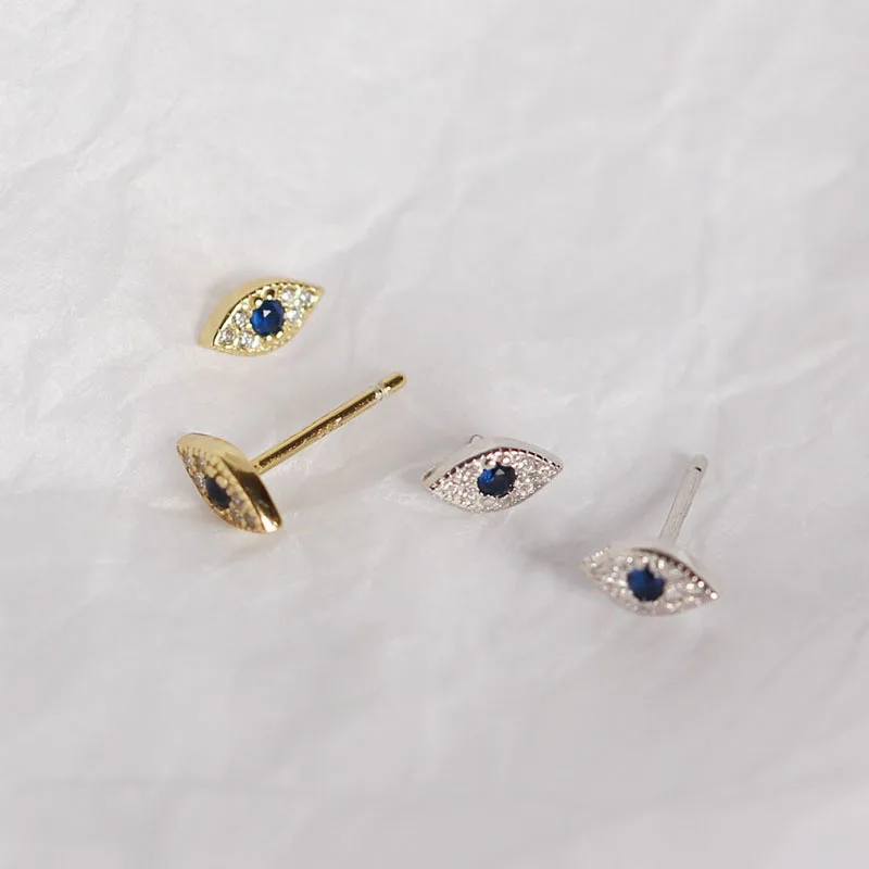 

925 Sterling Silver Pav Zircon Blue Evil Eye Stud Earrings Women Classic Temperament Wedding Jewelry Accessories
