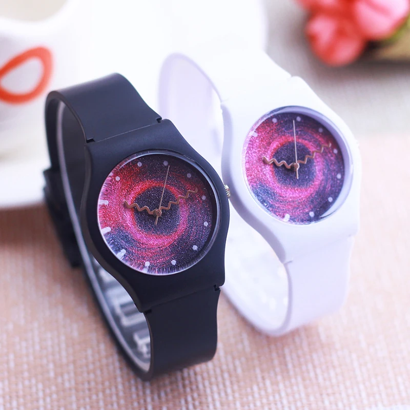 

2021 New Brand Boys Girls FashionRubber Strap Quartz Wristwatch Women Menâ€™s Milky Way Universe Cool Water Resistant Watches