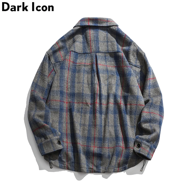 Мужская шерстяная клетчатая куртка с отложным воротником темного икона 2019