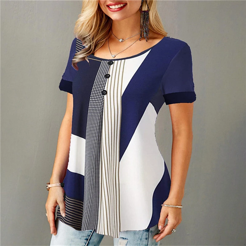 

Блузка женская с круглым вырезом, винтажный топ с принтом, Свободный пуловер с коротким рукавом, Повседневная Уличная одежда, лето 2021