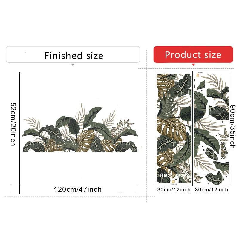 Большие зеленые настенные наклейки в скандинавском стиле с тропическими