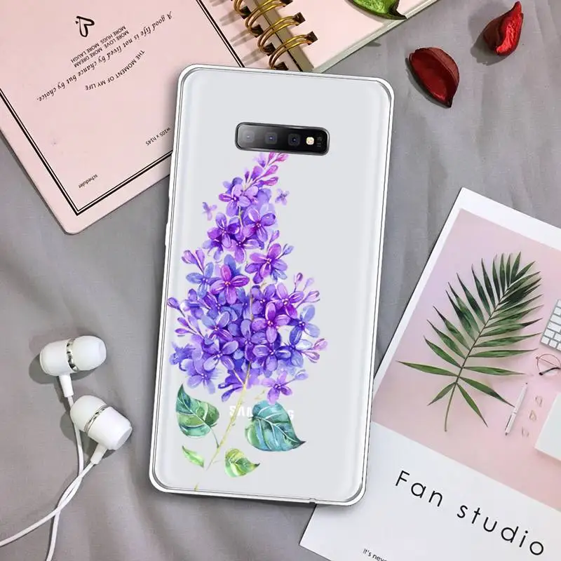 

Simple Lavender Purple Flowers Phone Case Transparent For Samsung Galaxy S A 5 7 8 9 2015 20 edge plus 10 e lite 2019