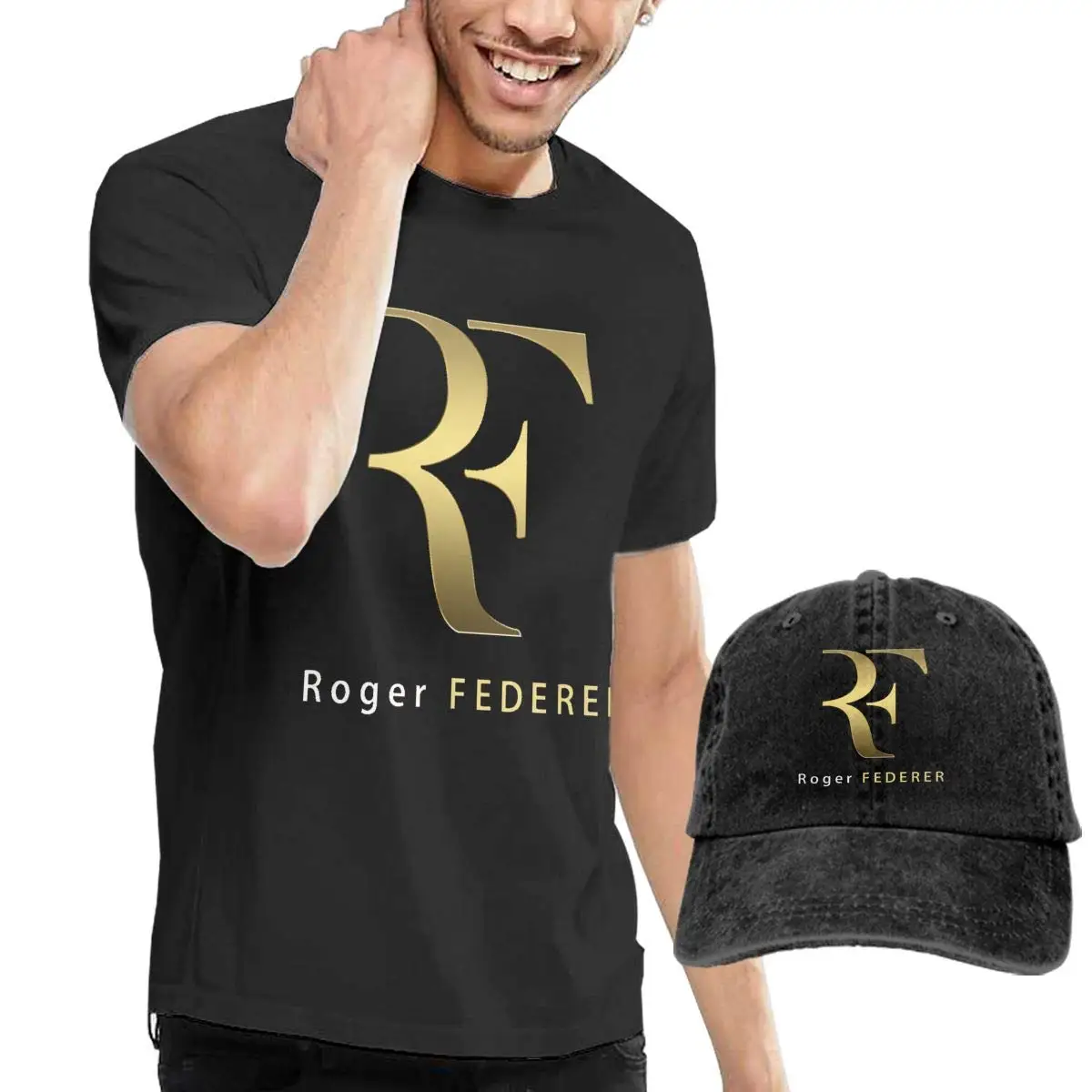 TSDFC Roger Federer мужские футболки и шапки комбинированная Черная Мужская футболка