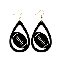 cutout baseball leather teardrop earrings for women pu leather black earrings print volleyball soccer earrings jewelry wholesale