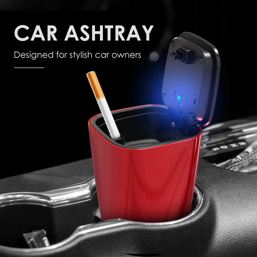 

Automobile Interior Decoration Parts Portable Car Ashtray with LED Light Flame Retardant Smokeless Cigarette Holder